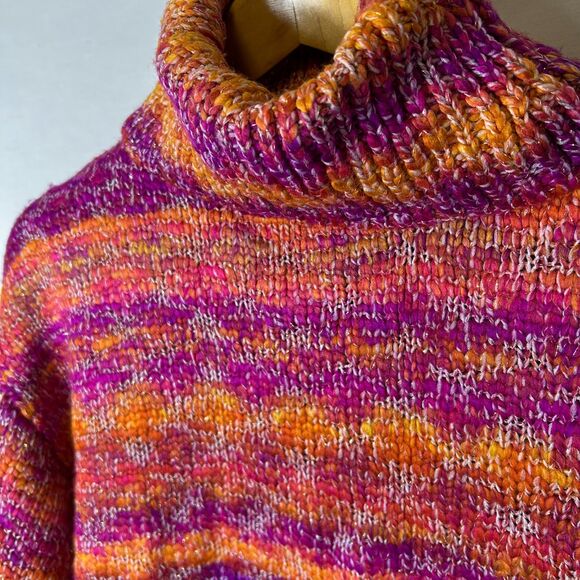 Ramy Brook NY Pink Orange Metallic Striped Chunky LS Turtleneck Sweater Size S - Picture 3 of 12